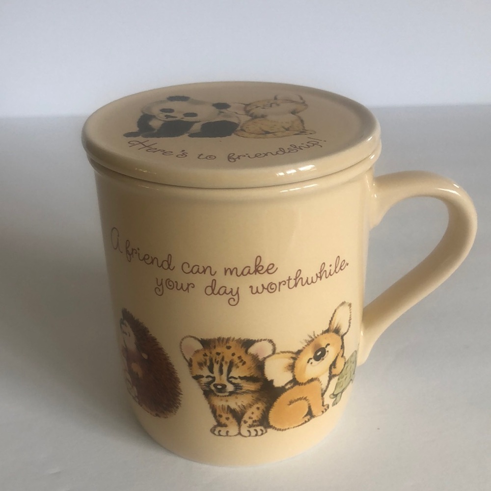Vintage Hallmark Mug Mates Animals Here’s To Friendship Coffee Mug With Lid